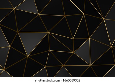 3D illustration - Abstract geometric dark background with golden folds