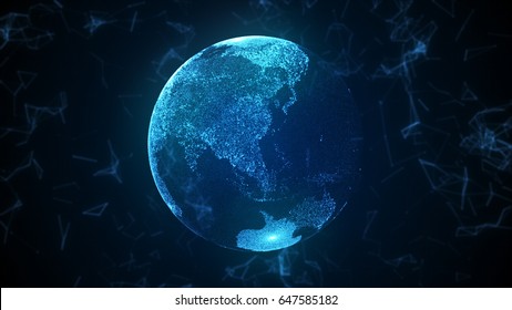 3d Illustration Abstract Globe With Particles And Plexus Structure.