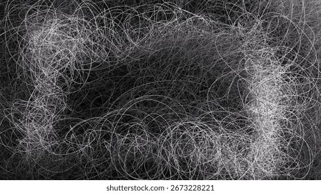 3D illustration of abstract hand-drawn scribble texture. Black and white macro felt surface, high detail, perfect for backgrounds, design projects, or artistic compositions.