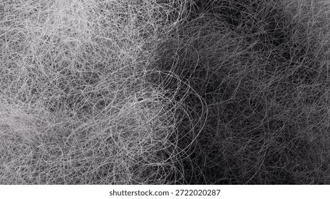 3D illustration of abstract hand-drawn scribble texture. Black and white macro felt surface, high detail, perfect for backgrounds, design projects, or artistic compositions.