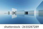 3d illustration of abstract minimal architecture background, geometric architectural with chrome or metallic arch design