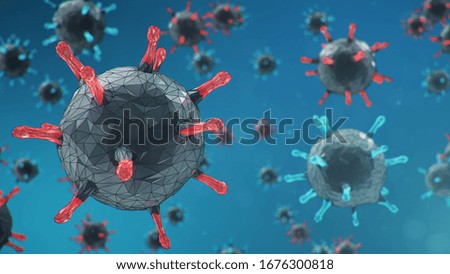 3D illustration, abstract pathogen as a type of flu - H1N1, hepatitis viruses, influenza virus, flu, aids. Virus abstract background. Virus infects human cells. Infection causing chronic disease.