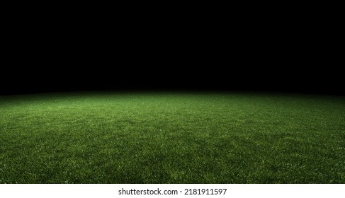 3D Illustration. Abstract soccer sport stadium green grass with black top copy space background. Night match with bright spot light - Powered by Shutterstock