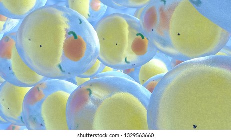 3D illustration of adipocytes that increase due to the huge number of fat molecules. Obesity or the problem of cellulite from a scientific point of view.
