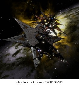 3D Illustration Of An Advanced Civilization. Busy Traffic In Orbit.