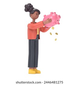 3D illustration of african american woman Coco with piggy bank. Financial crisis concept, 3D illustration in cartoon style design.3D rendering on white background - Powered by Shutterstock