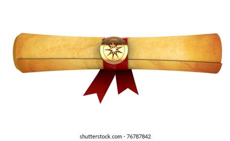 3d illustration of aged paper scroll isolated over white