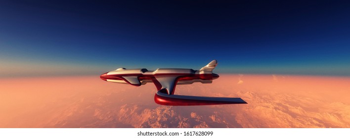 3d Illustration Of Airplane Prototype Furrowing The Sky