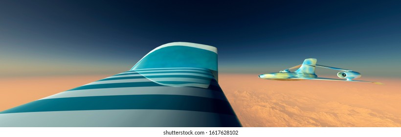 3d Illustration Of Airplane Prototype Furrowing The Sky