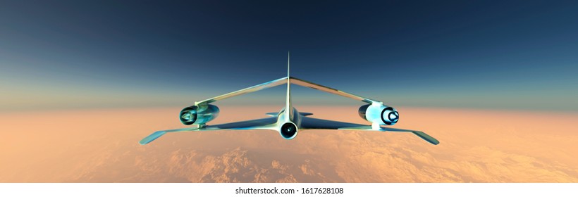 3d Illustration Of Airplane Prototype Furrowing The Sky