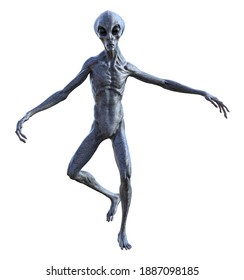 3d Illustration Of An Alien Doing A Goofy Dance Isolated On A White Background.