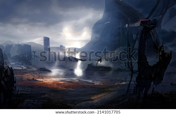 3D illustration\
alien planet wars\
background
