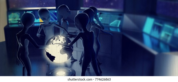 3d Illustration Of Aliens Discussing About The Earth Destiny 