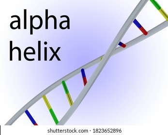 3D Illustration Of Alpha Helix Script With DNA Double Helix, Isolated Over Blue Gradient.