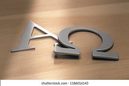 3d illustration of alpha and omega symbols, first and last letters of the greek alphabet.