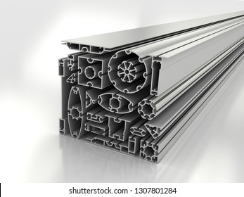 3D Illustration of Aluminium Profiles in Perspective view