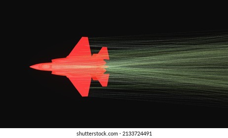 3D Illustration. Analysis Of The Air Flow That Hits A Futuristic Jet Aircraft Flying At Supersonic Speed