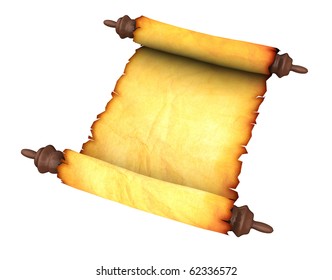 3d Illustration Of An Ancient Paper Scroll, Isolated Over White