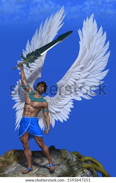 3d Illustration Angel White Wings Holding Stock Illustration 1593647251