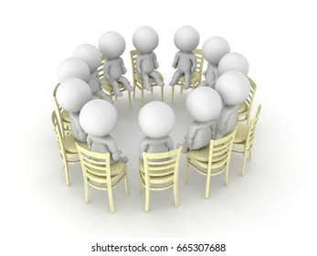 3D Illustration From An Angle Of A Twelve Step Program Help Group. Isolated On White.
