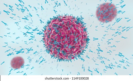 3d illustration of antibodies attacking virus cell into the bloodstream