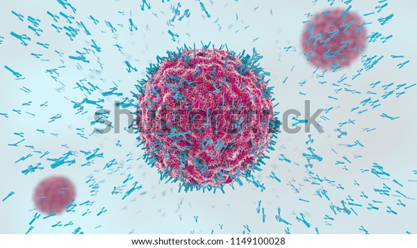 ウイルス細胞を血流に攻撃する抗体の3次元イラスト のイラスト素材