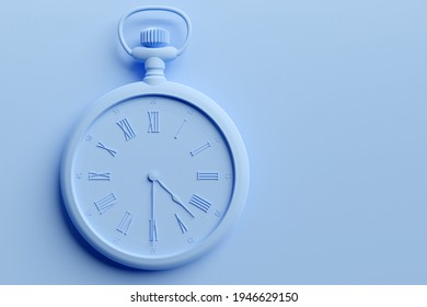 3d Illustration  Of Antique   Blue  Round Clock On  Monocrome Background. Stopwatch Icon, Logo. Chronometer, Vintage Timer
