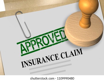 3D Illustration Of APPROVED Stamp Title On Insurance Claim Document