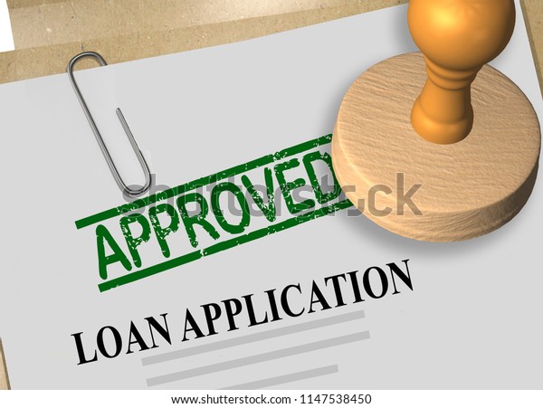 3D illustration of APPROVED stamp title on loan\
application document