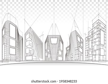 3d Illustration Architectural Building Line Drawing Stock Illustration ...