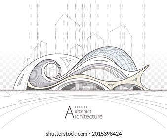 3D Illustration Architecture Building Construction Perspective Design, Abstract Modern Urban Landscape Background.