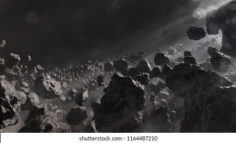 A 3d Illustration Of An Asteroid Field.