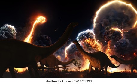 A 3D Illustration Asteroid Strike That Would Lead To The Extinction Of The Dinosaurs 65 Million Years Ago.