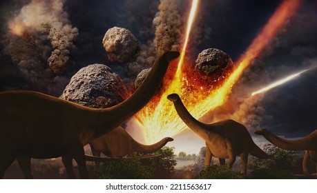 A 3D Illustration Asteroid Strike That Would Lead To The Extinction Of The Dinosaurs 65 Million Years Ago.