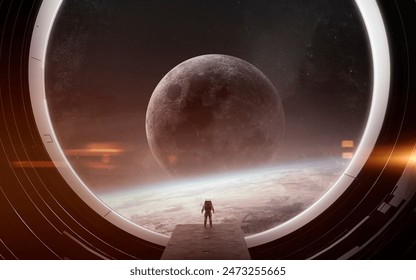 3D illustration of astronaut at space station near Earth. High quality digital space art in 5K - realistic visualization - Powered by Shutterstock