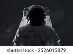 3D illustration of astronaut in spacesuit at Earth orbit. High quality digital space sci-fi art in 5K - realistic visualization