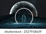 3D illustration of astronaut in spacesuit at the Moon. High quality digital space sci-fi art in 5K - realistic visualization