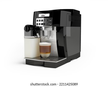 3D illustration of automatic coffee machine with ready mug of cappuccino on white background with shadow - Powered by Shutterstock