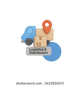 3D illustration of B2B logistics and distribution concept, showcasing modern supply chain, transportation, and warehouse solutions. Ideal for business, shipping, and freight visuals.