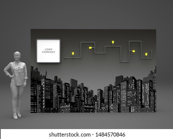 3d illustration backdrop photo 366x244 cm with blank space logo company and pipeline installation lamp lighting for event exhibition. High resolution image isolated.