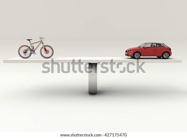 3D\
Illustration of balance between car and\
bicycle
