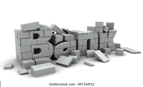 3d Illustration Of Bank Collapse Concept, Over White Background