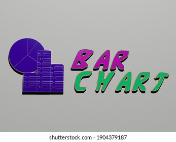 3D illustration of bar chart graphics and text made by metallic dice letters for the related meanings of the concept and presentations, 3D illustration