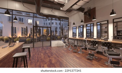 3D illustration barber shop interior - Powered by Shutterstock