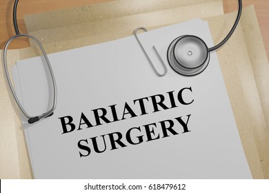3D illustration of "BARIATRIC SURGERY" title on a medical document