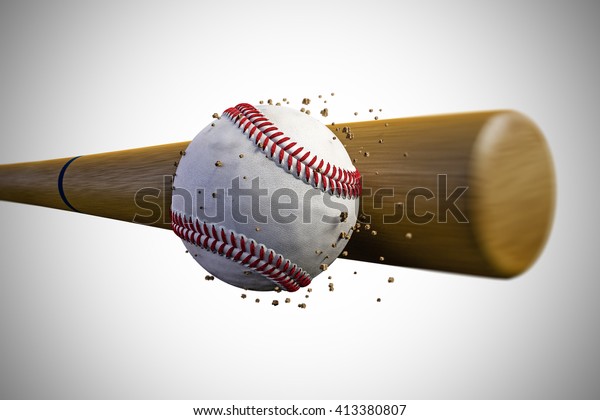 野球のボールを打ち砕く野球バットの3dイラスト のイラスト素材