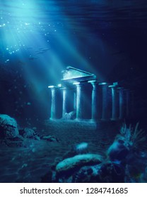 3D Illustration Based On The Legend Of The Lost City Of Atlantis, Rendering