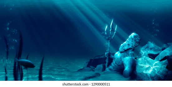 3D Illustration Based On The Legend Of The Lost City Of Atlantis, Underwater City, Rendering