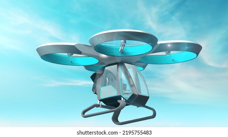 3D Illustration Of The Baykar Cezeri Flying Car, Which Will Make A Radical Change In Air Transportation,passenger And Cargo Transportation.