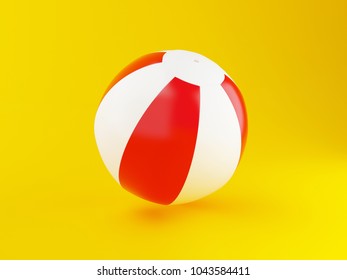 3D Illustration. Beach Ball On Yellow Background. Summer Concept.